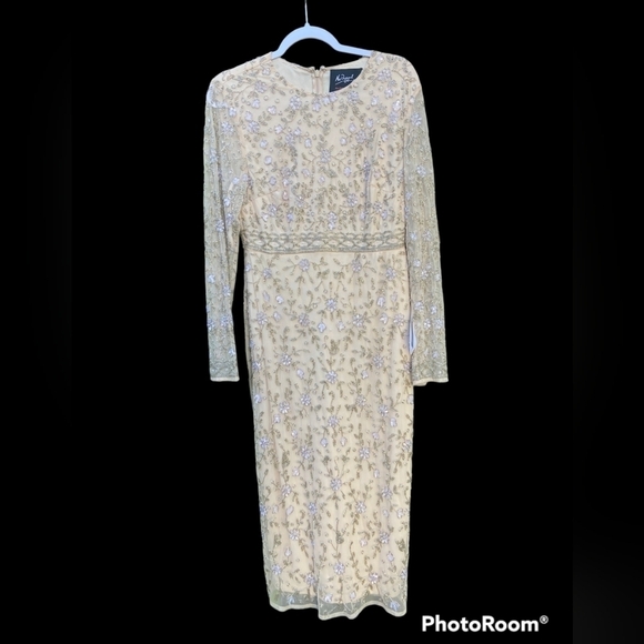 Mac Duggal Cocktail Dress 8 Allover Beading NWT 10812 Porcelain color - Picture 3 of 9